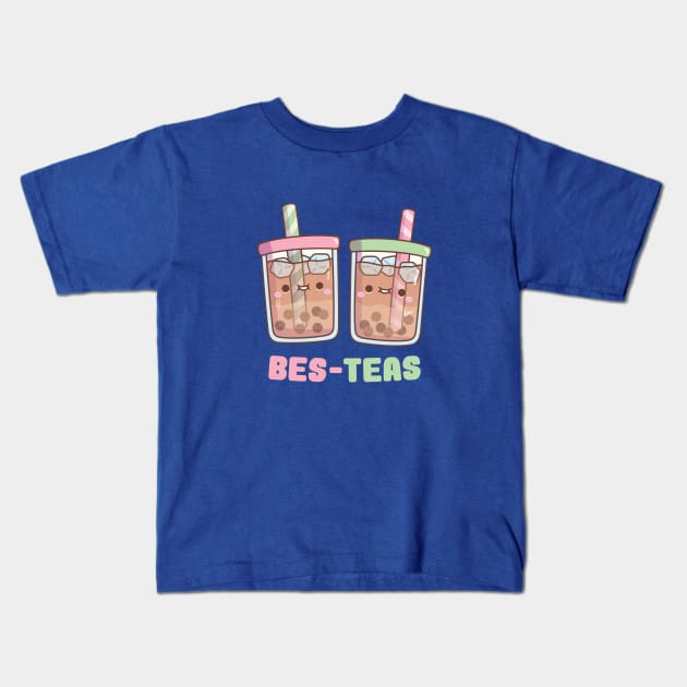 Cute Boba Tea Bes Teas Besties Pun Kids T-Shirt by rustydoodle